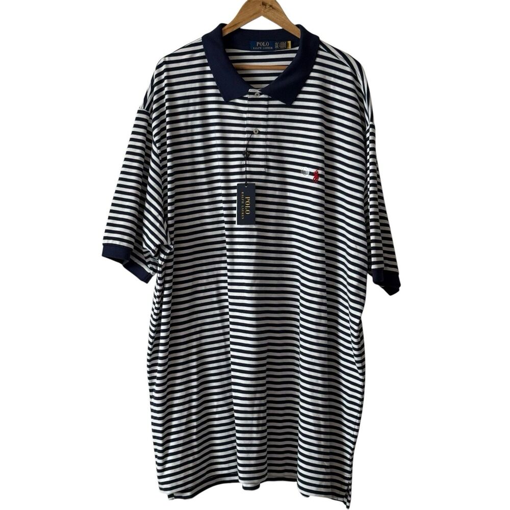 NWT Polo Ralph Lauren 4XLT Navy White Striped Cotton Polo Shirt Big Tall